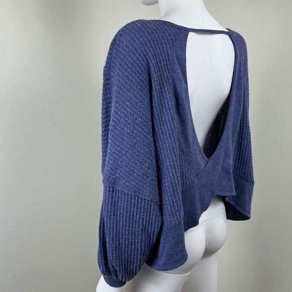 Free People Womens Size XS Blue Love Me Thermal Waffle Sweater Dolman Sleeve Top - Picture 11 of 14